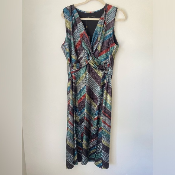 Wolf & Badger Women’s 12 Me & Thee Know The Ropes Metallic Stripe Dress Midi NWT - Picture 4 of 11